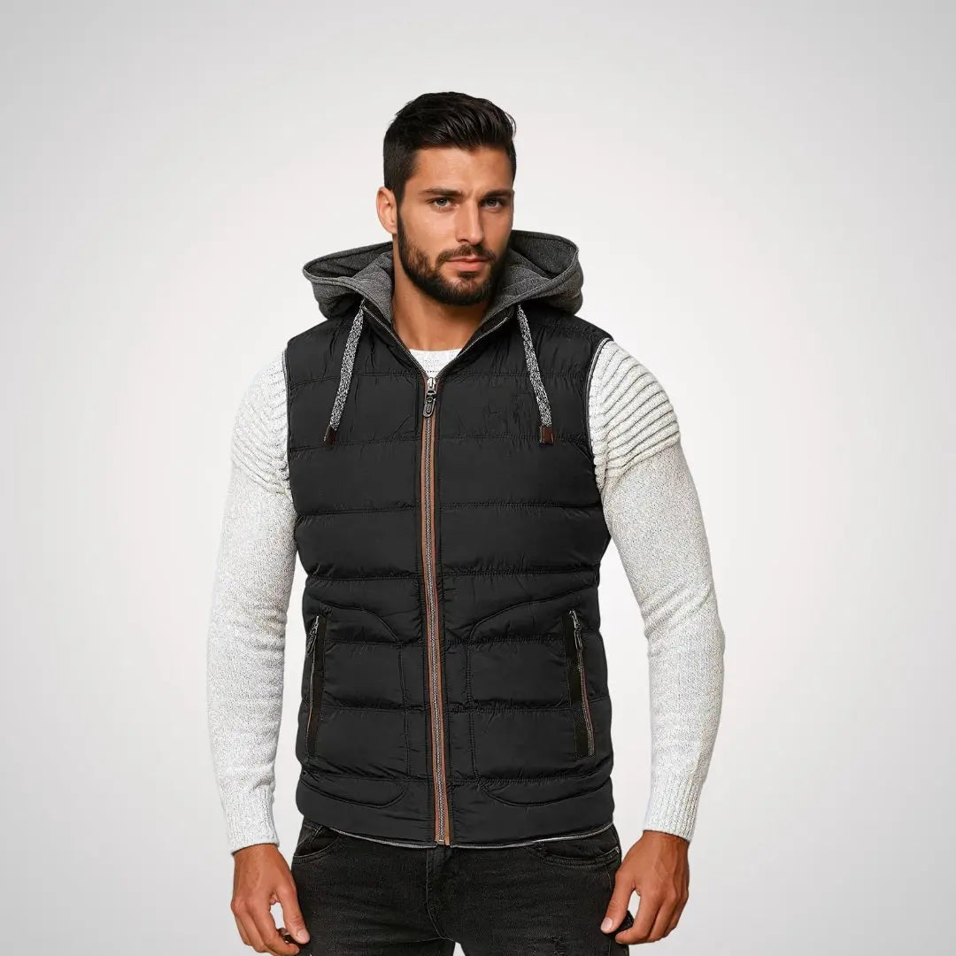 Insulated hooded gilet with drawstring regular fit men casual