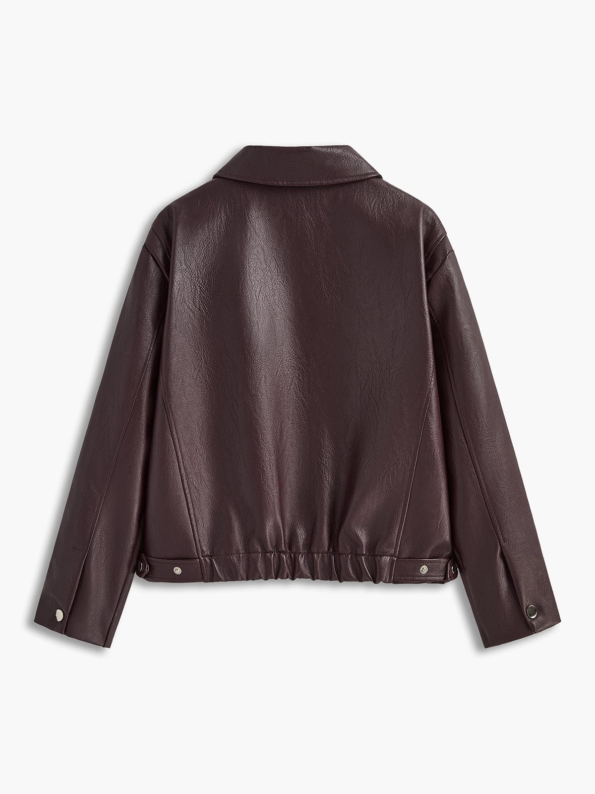 short jacket with smooth faux leather texture and front closure