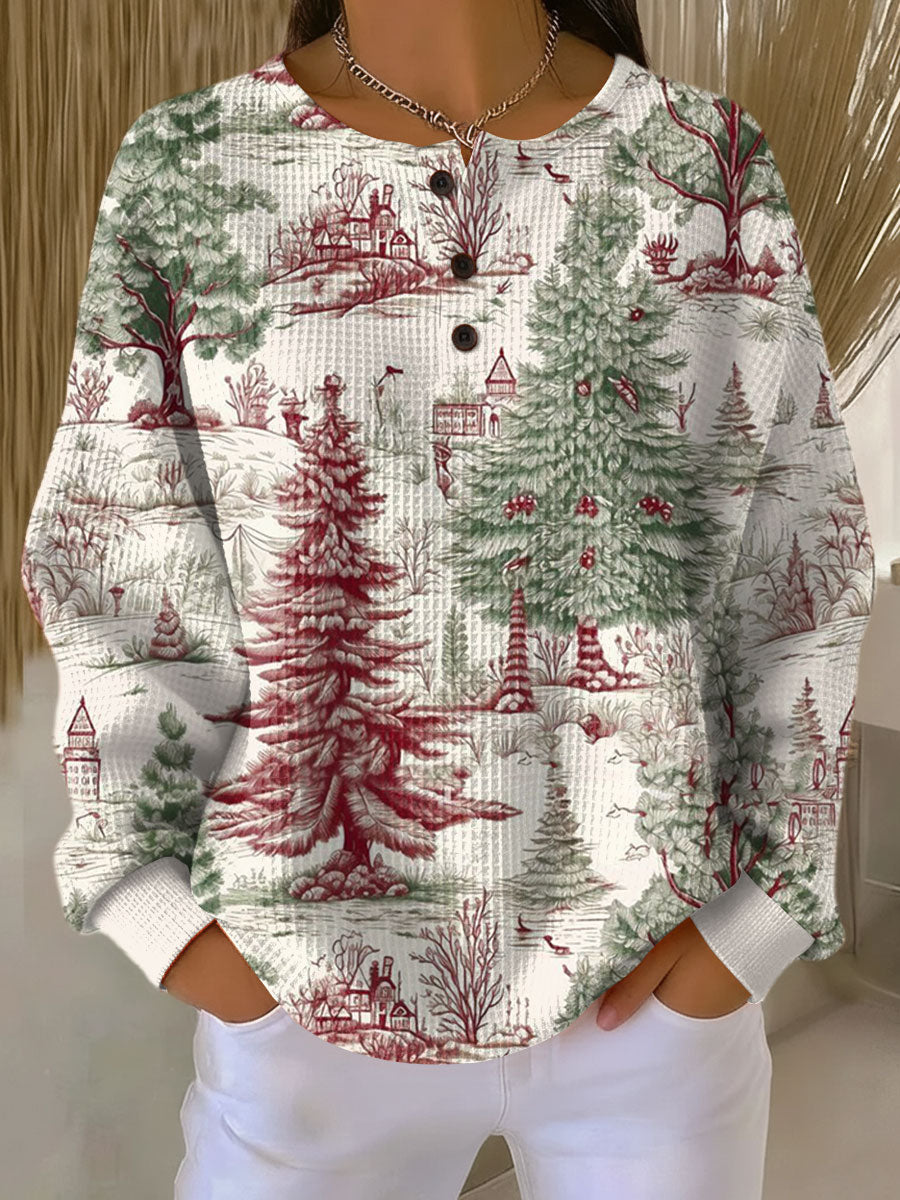 Printed Waffle Knit Top Women