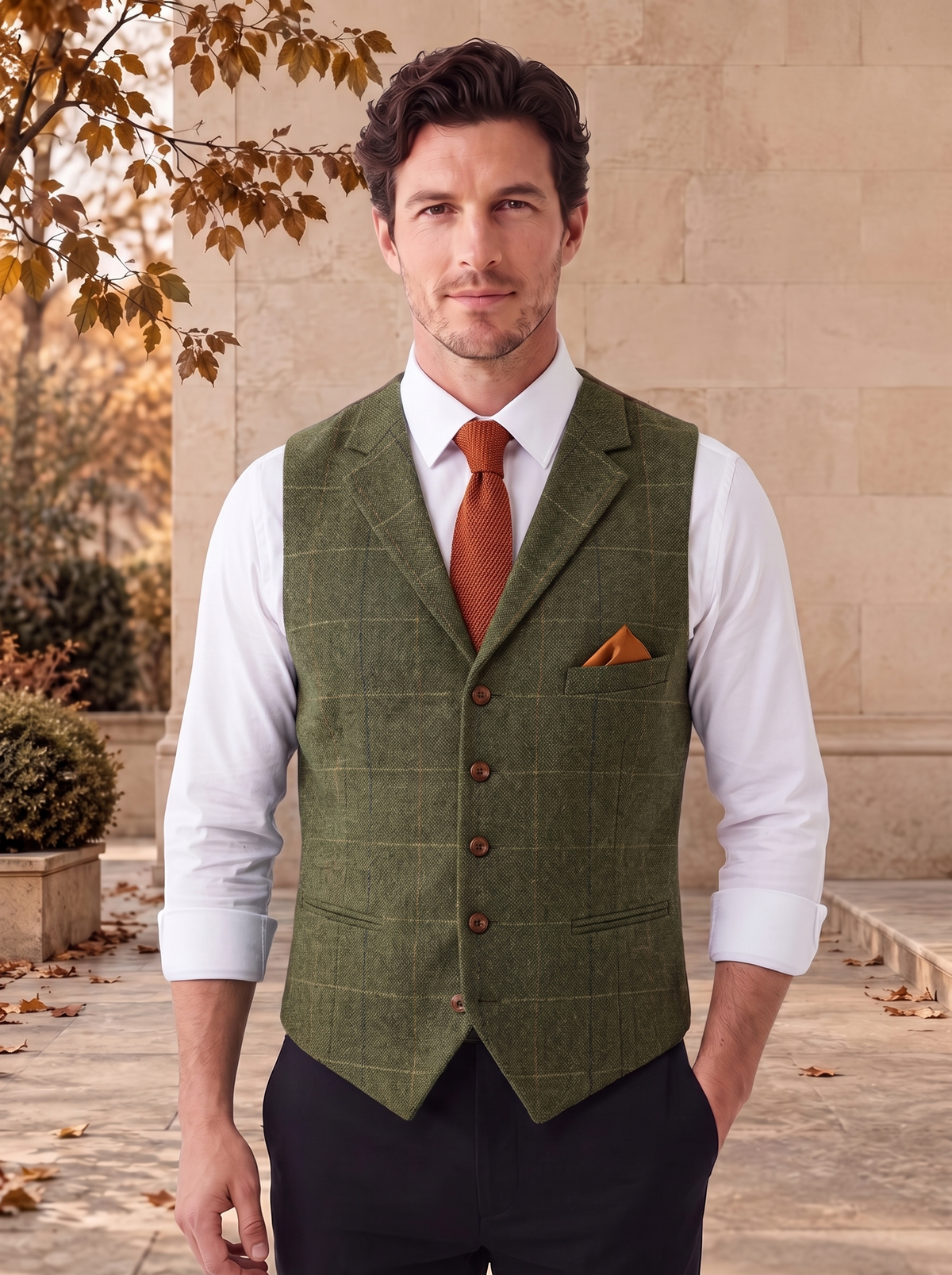 Wool Waistcoat Button Front Men