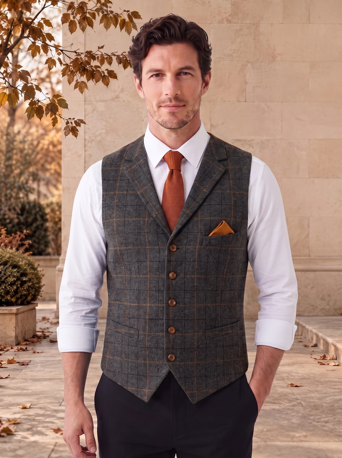 Wool Waistcoat Button Front Men