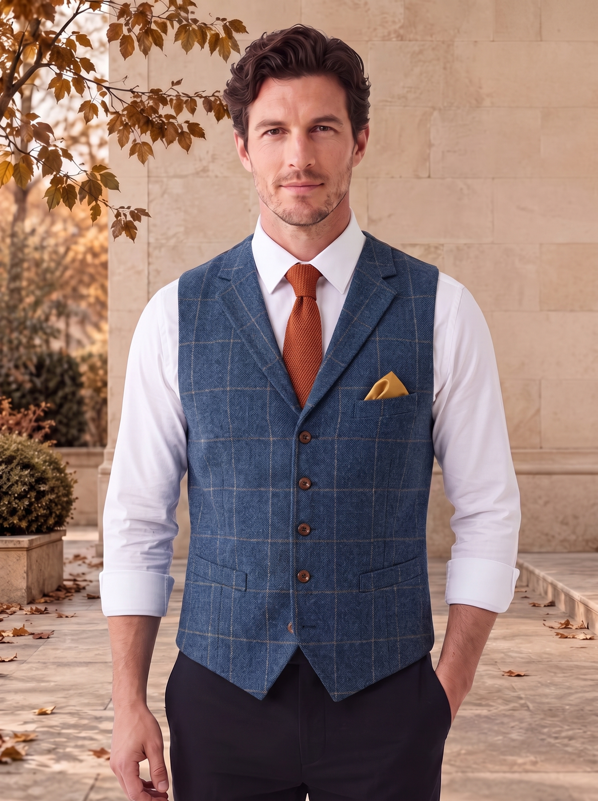 Wool Waistcoat Button Front Men