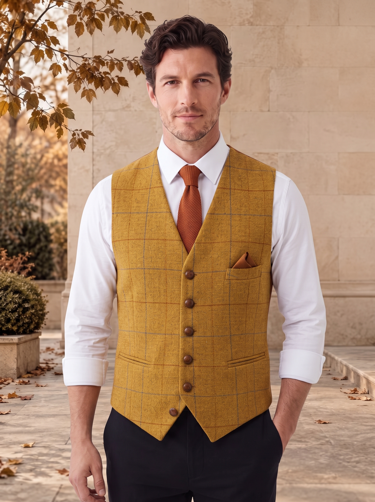 Wool Waistcoat Button Front Men
