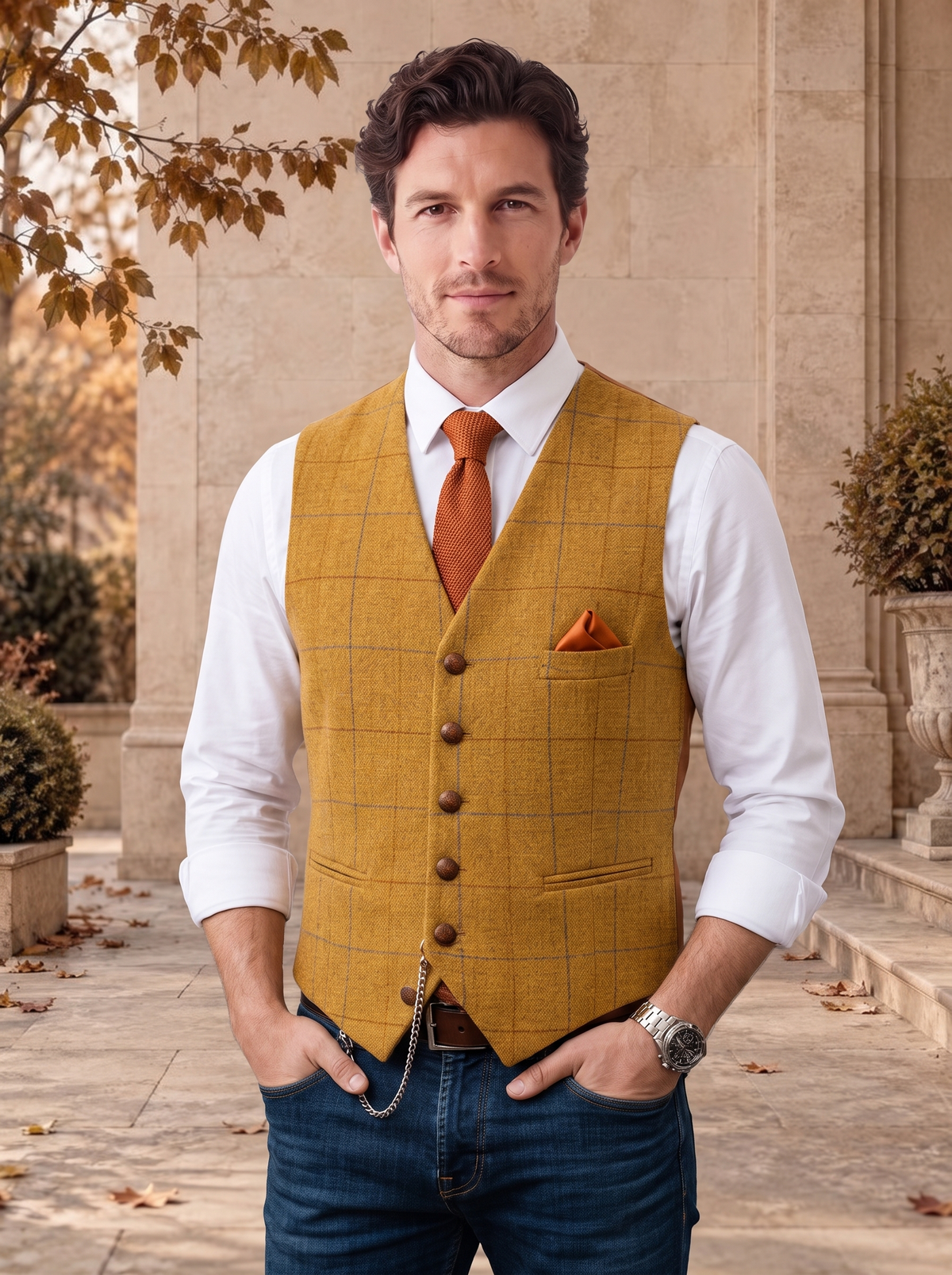 Wool Waistcoat Button Front Men