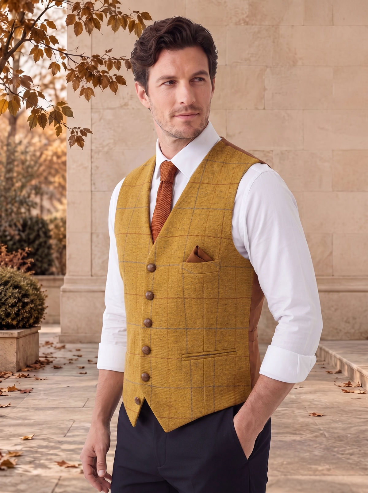 Wool Waistcoat Button Front Men