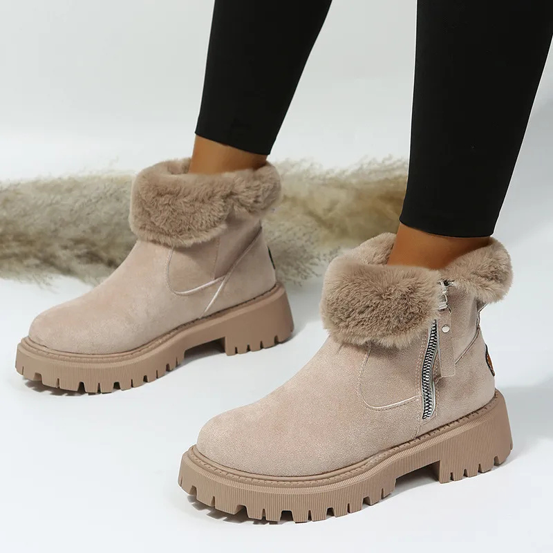 Ankle boots with faux fur lining and rubber sole for women