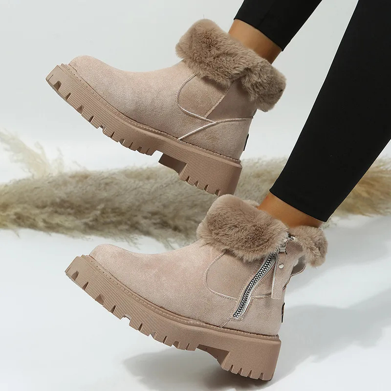 Lace-up winter boots with padded collar casual style for women