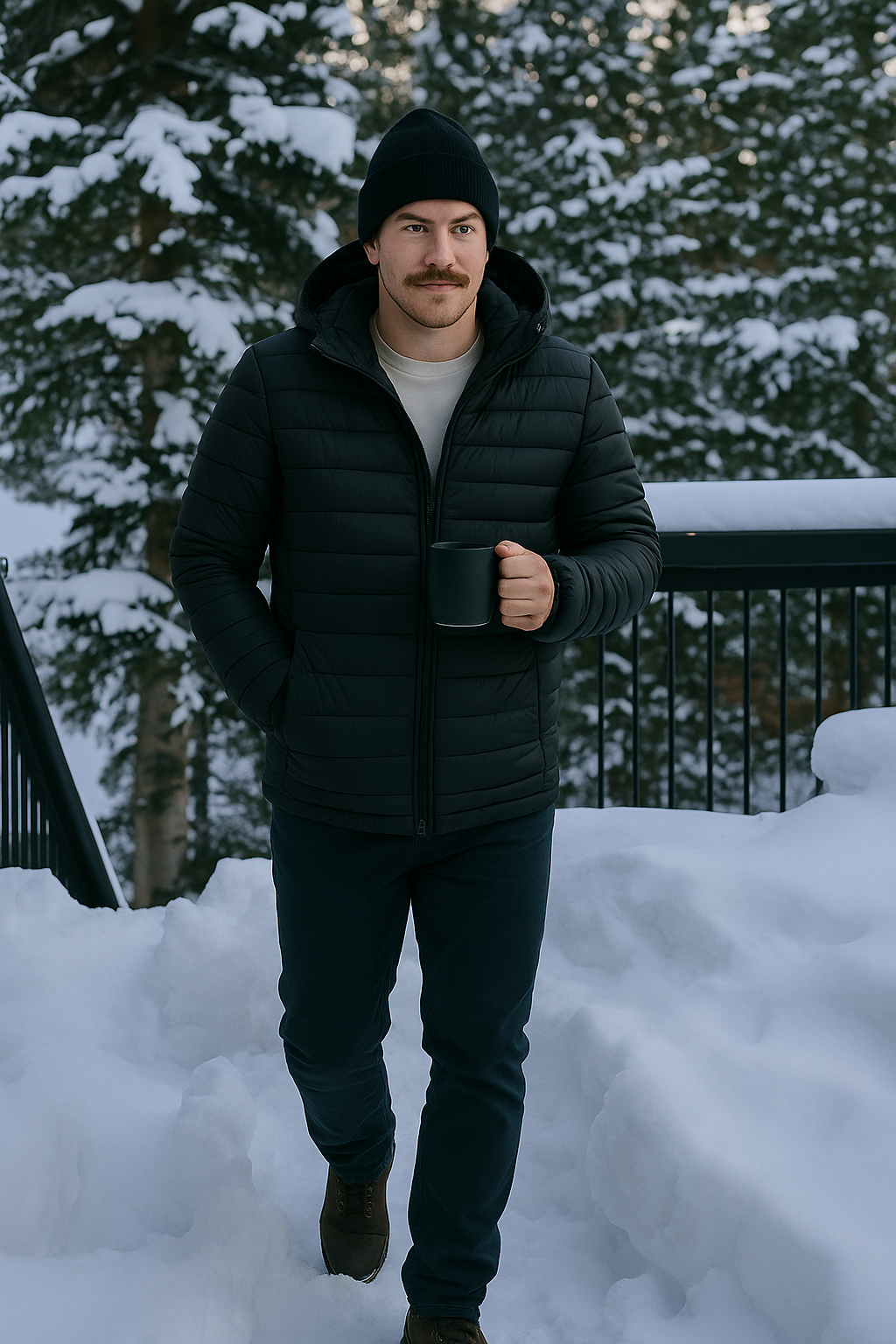 Waterproof shell jacket with adjustable hood and zip closure for men