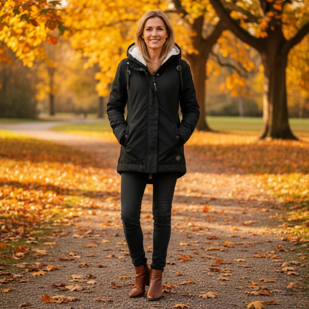 Waterproof parka jacket with hood fitted style for women
