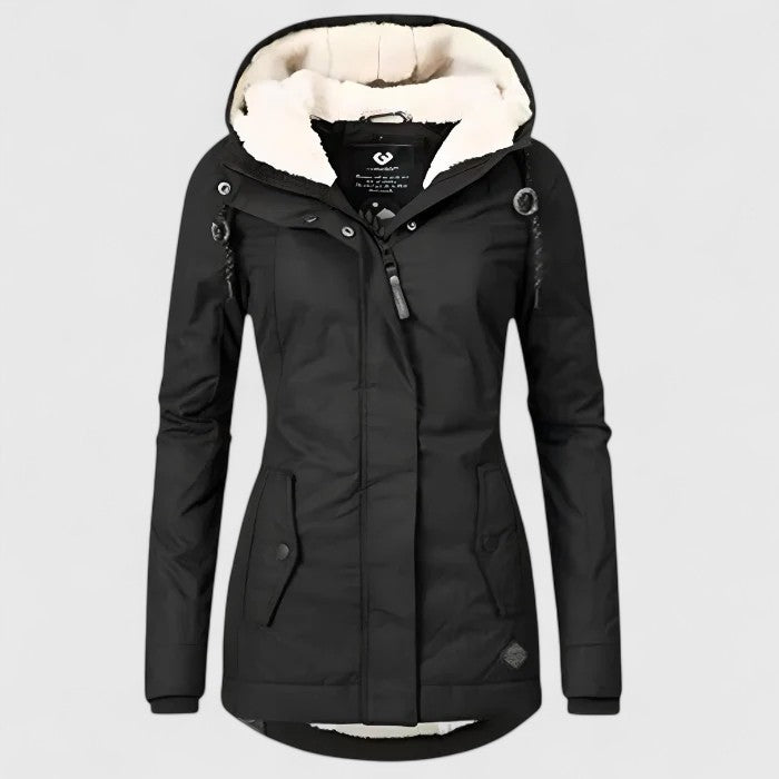 Hooded parka jacket waterproof fitted design for women