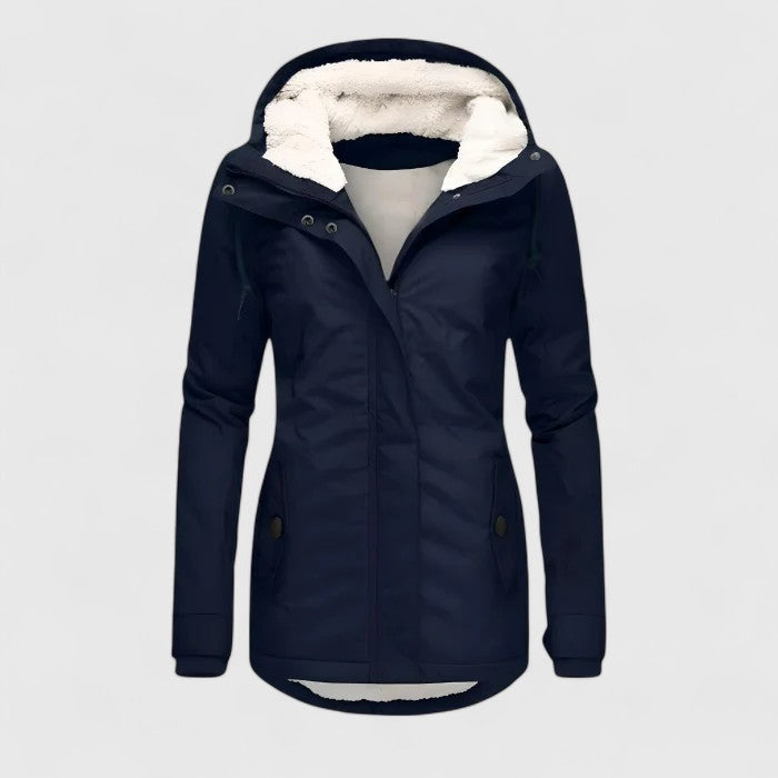 Lined parka jacket with hood fitted silhouette for women