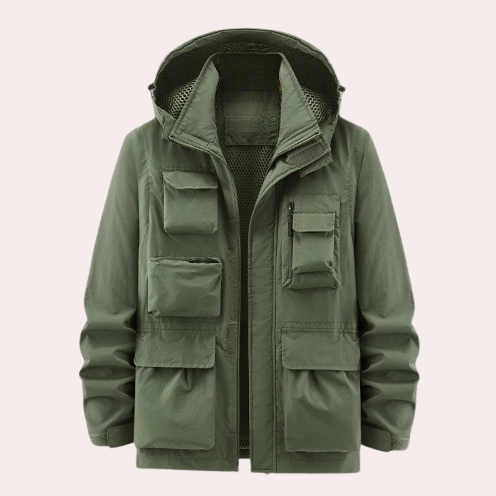 Parka jacket with hood and front zip for men