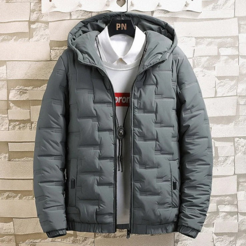 Quilted puffer jacket with hood and zip closure for men