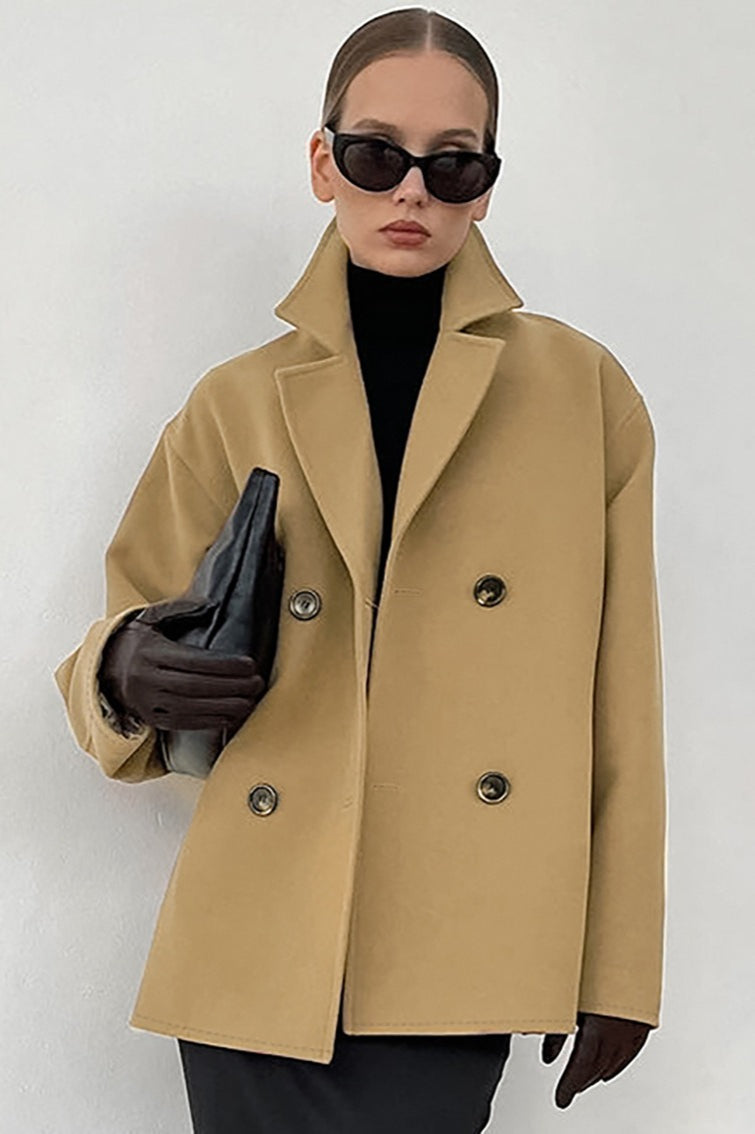 Wool blend pea jacket with hemline detail loose style women