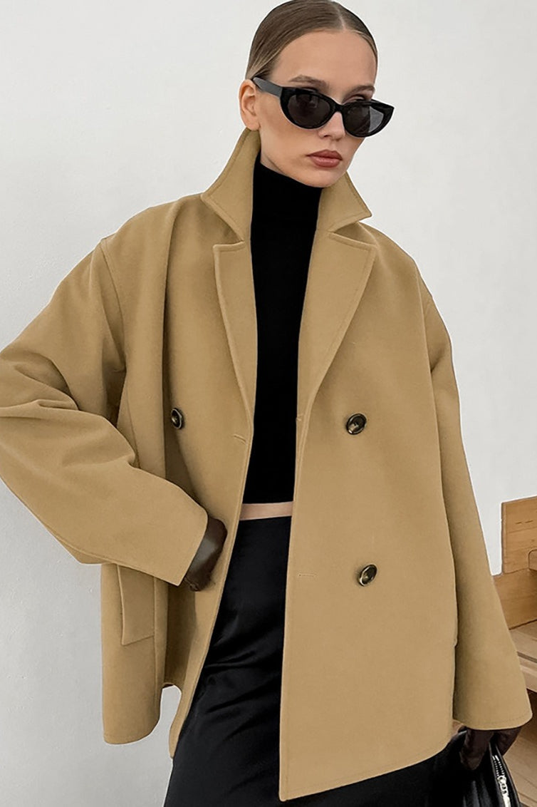 Wool blend coat featuring shoulder seams oversized fit women