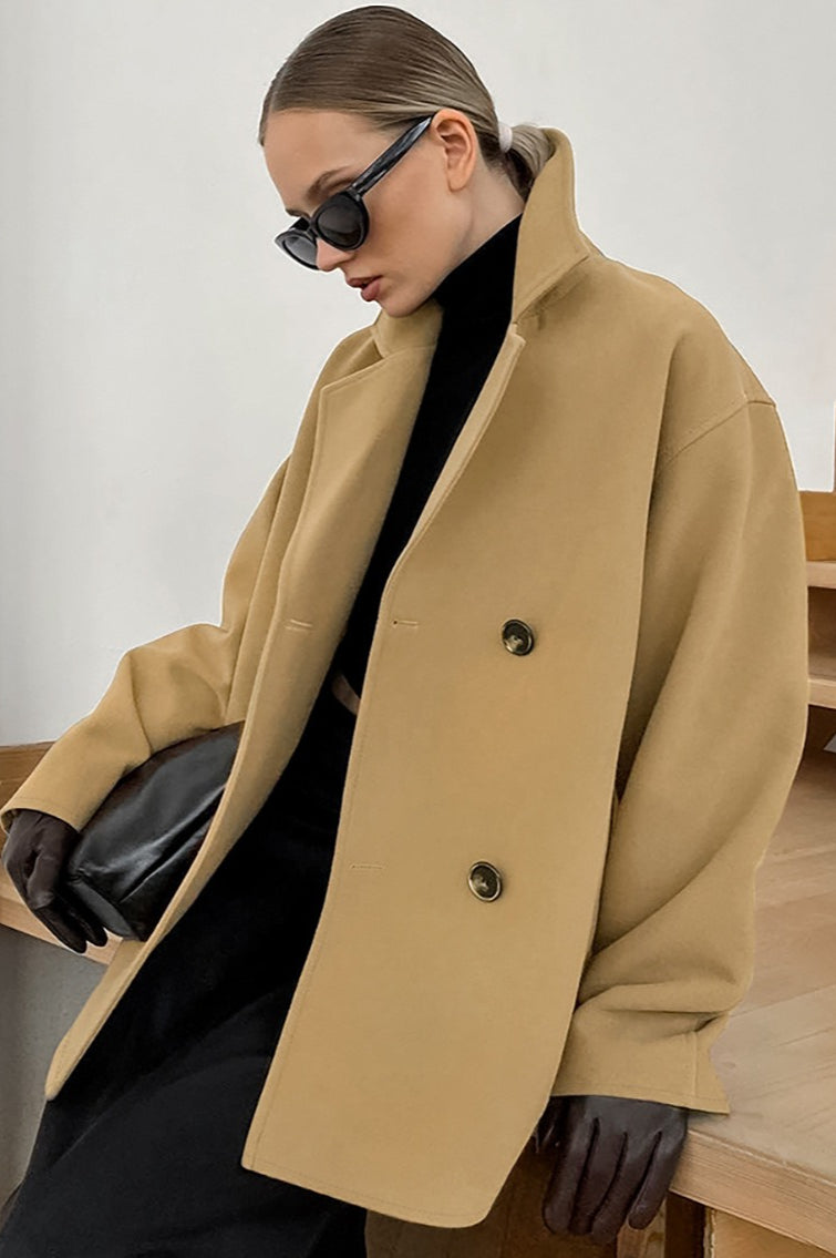 Wool blend jacket featuring lapel design relaxed cut women