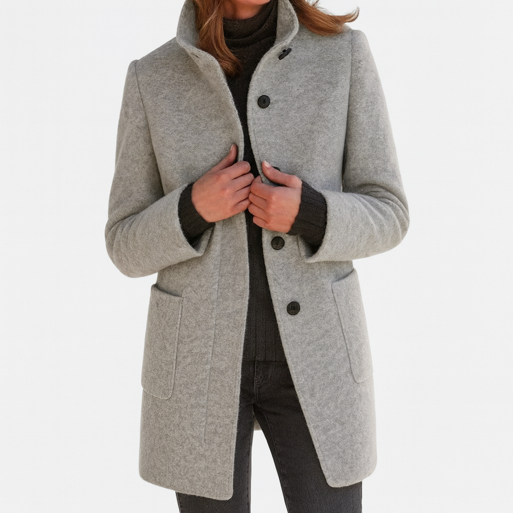 Wool blend jacket with single-breasted closure and timeless design for women