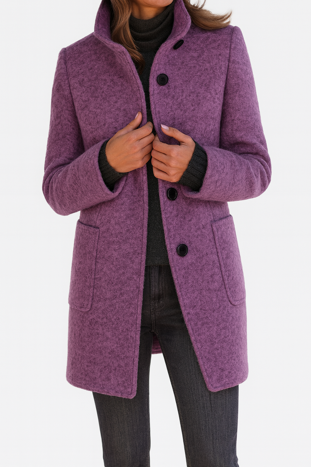 Wool blend jacket with clean-cut design and structured fit for women