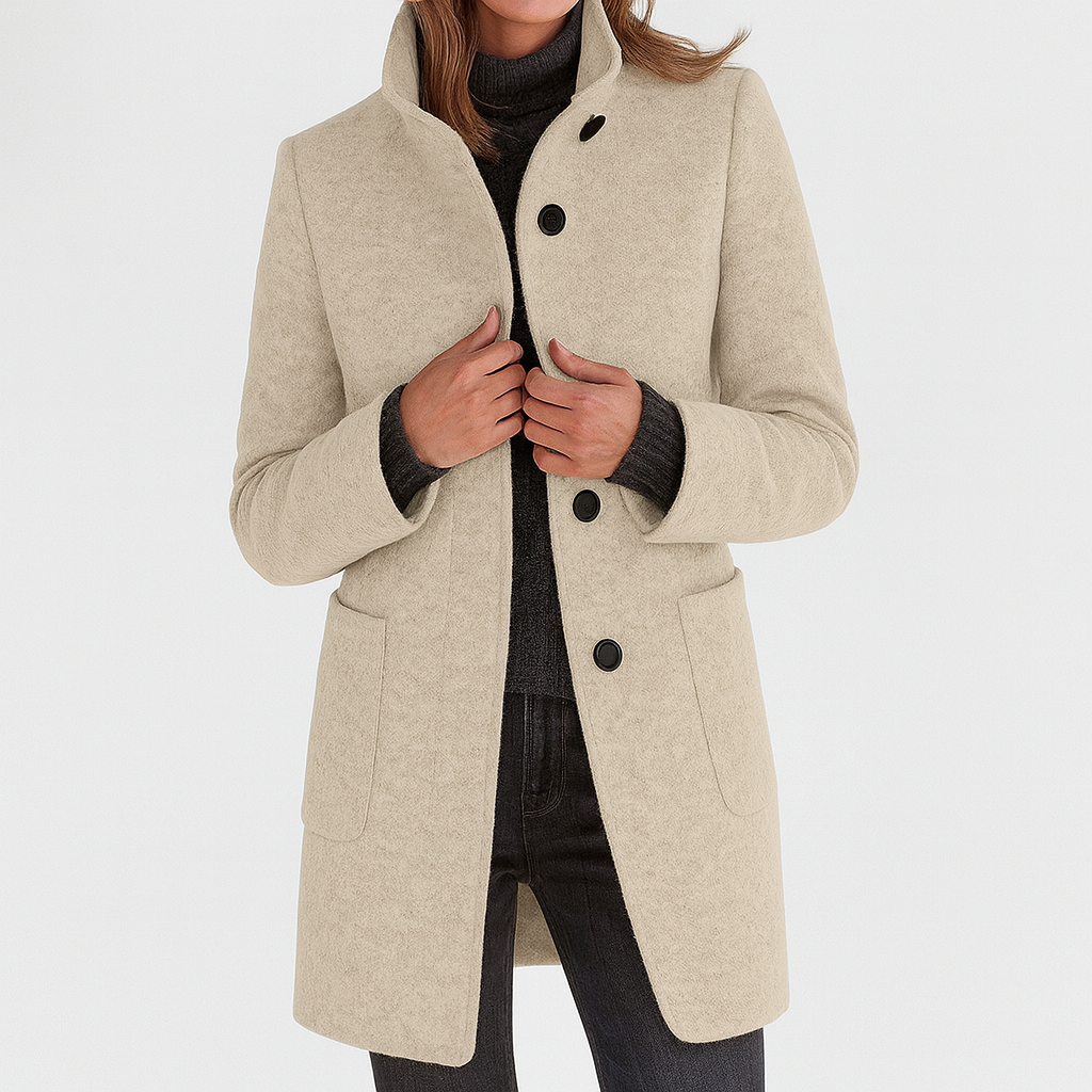 Wool blend blazer featuring refined tailoring and structured cut for women