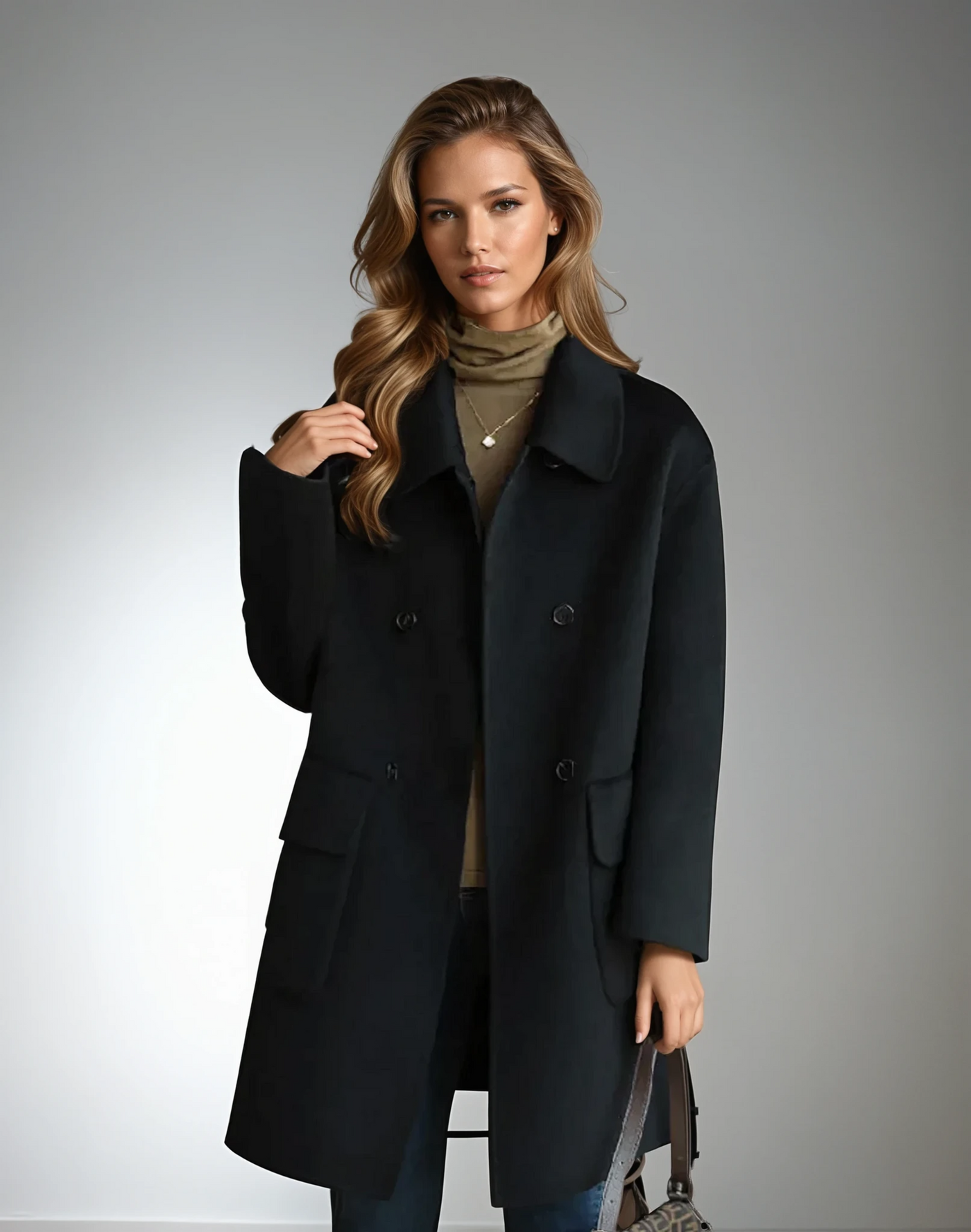 Tailored wool overcoat with wide lapels in oversized fit