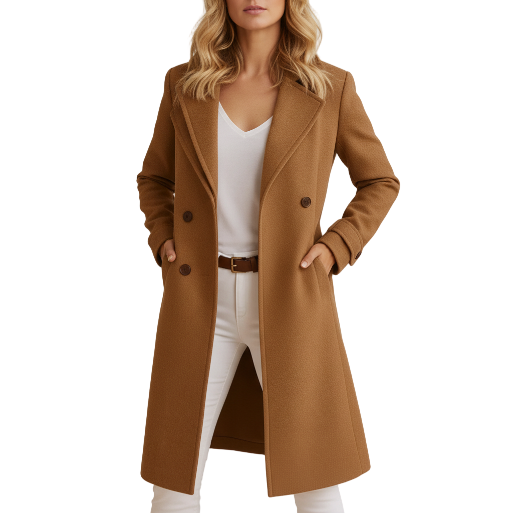 Wool coat with single-breasted closure and tailored waist for women