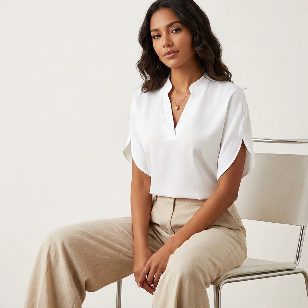 Women's V-neck short sleeve blouse for everyday wear