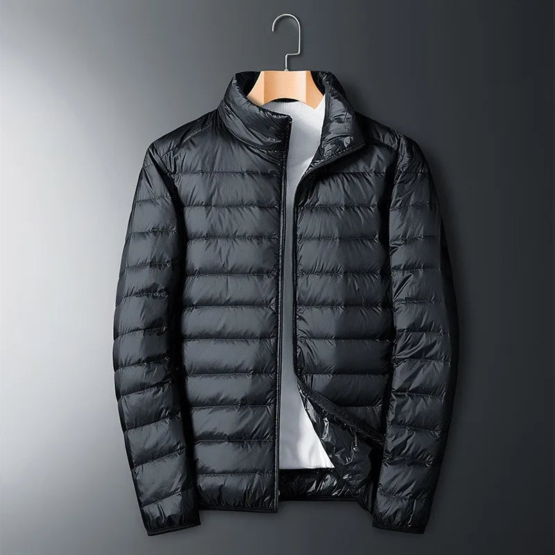Quilted jacket with stand collar and zip fastening for men