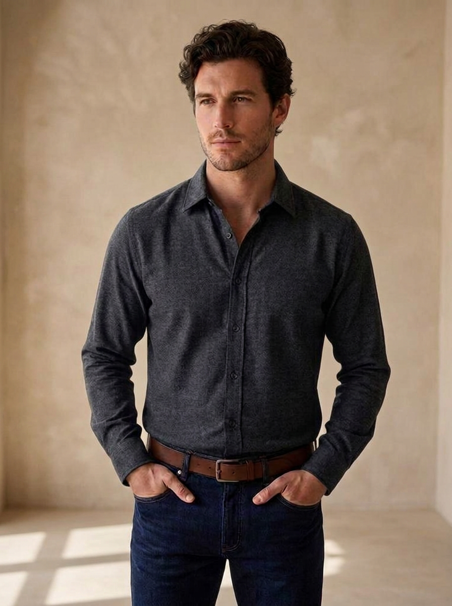 Men's long sleeve shirt with a smooth texture
