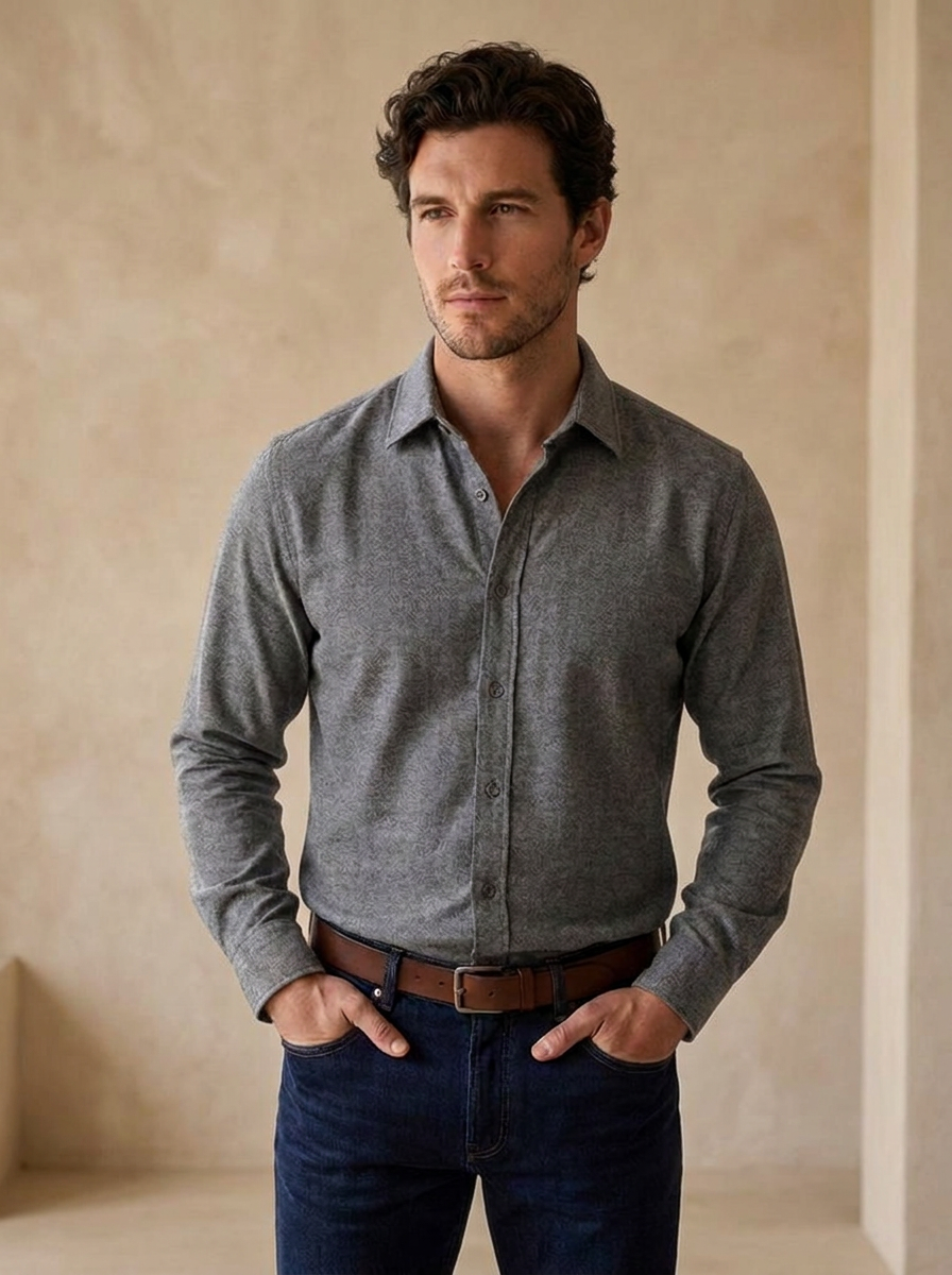 Men's long sleeve shirt with a smooth texture