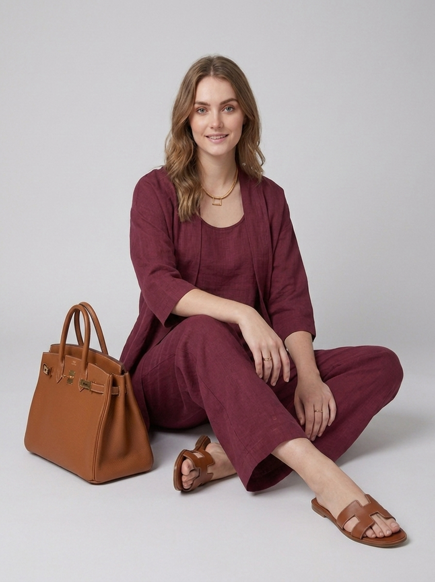 Linen three piece set with a sleeveless top