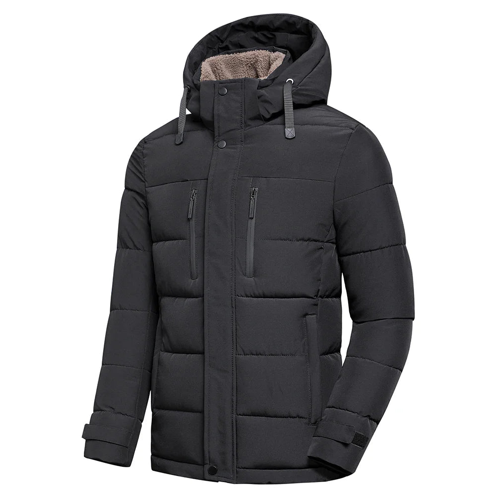 quilted shell jacket with adjustable hood side angle