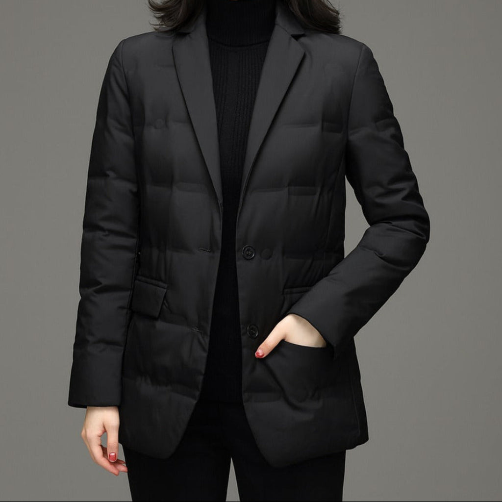 Tailored jacket showing construction detail of shoulder and chest area for women
