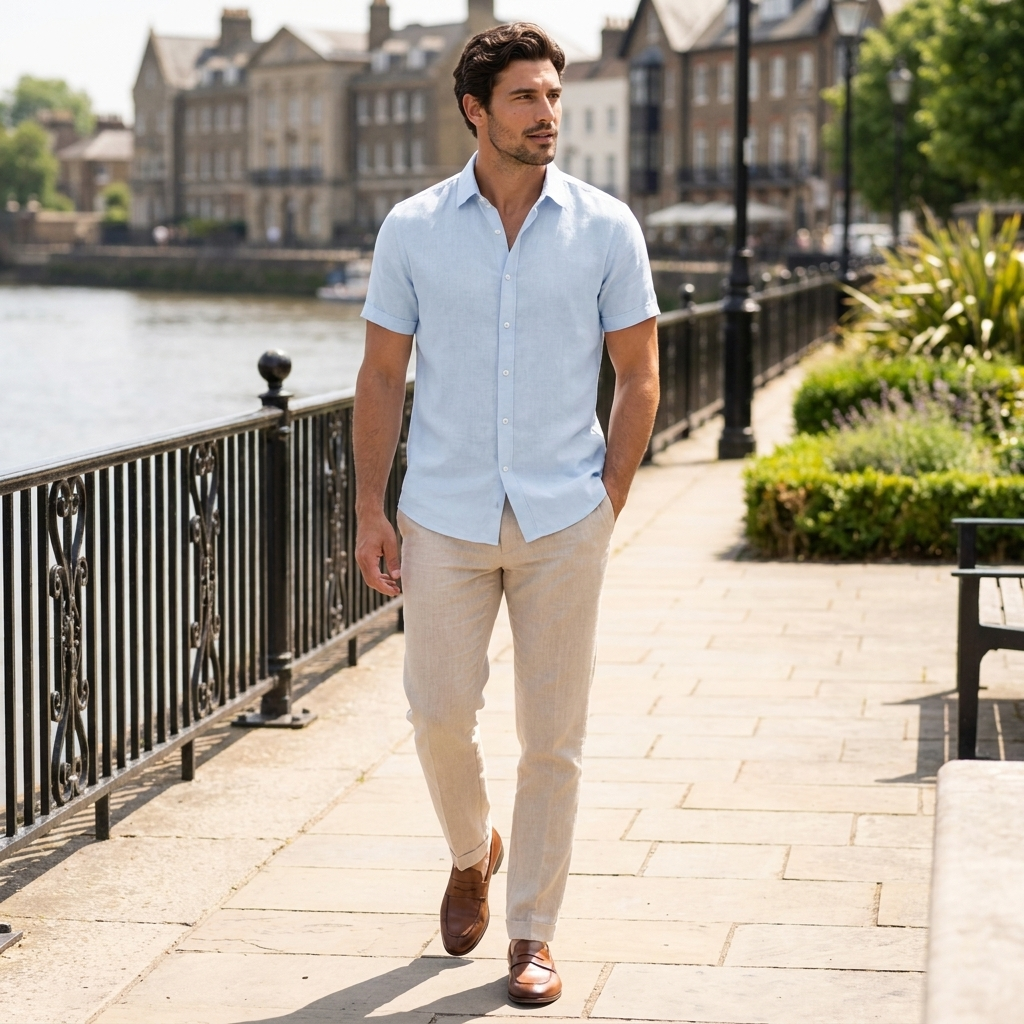 Men's cotton short sleeve button shirt for casual wear and everyday outings