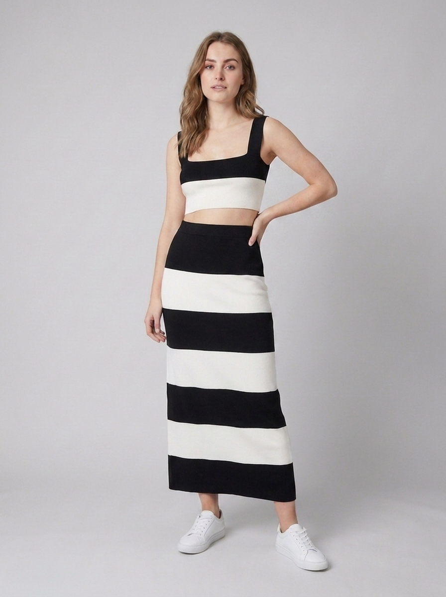 Sleeveless knit top with a matching skirt