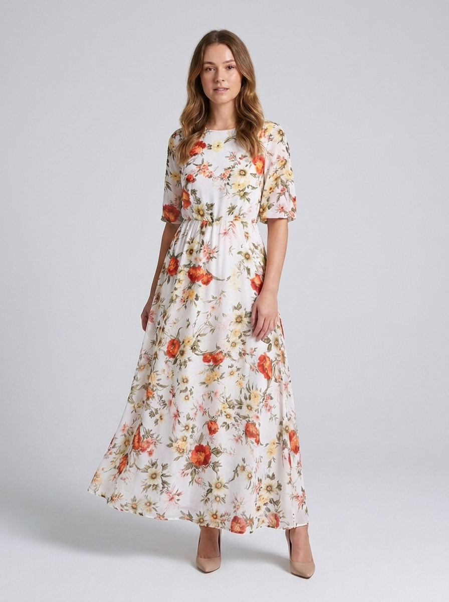 Floral maxi dress with a flowing silhouette and V neck