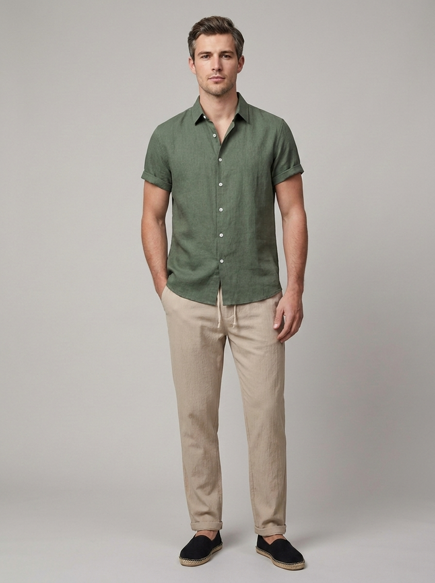 Short sleeve button two piece set with a relaxed silhouette