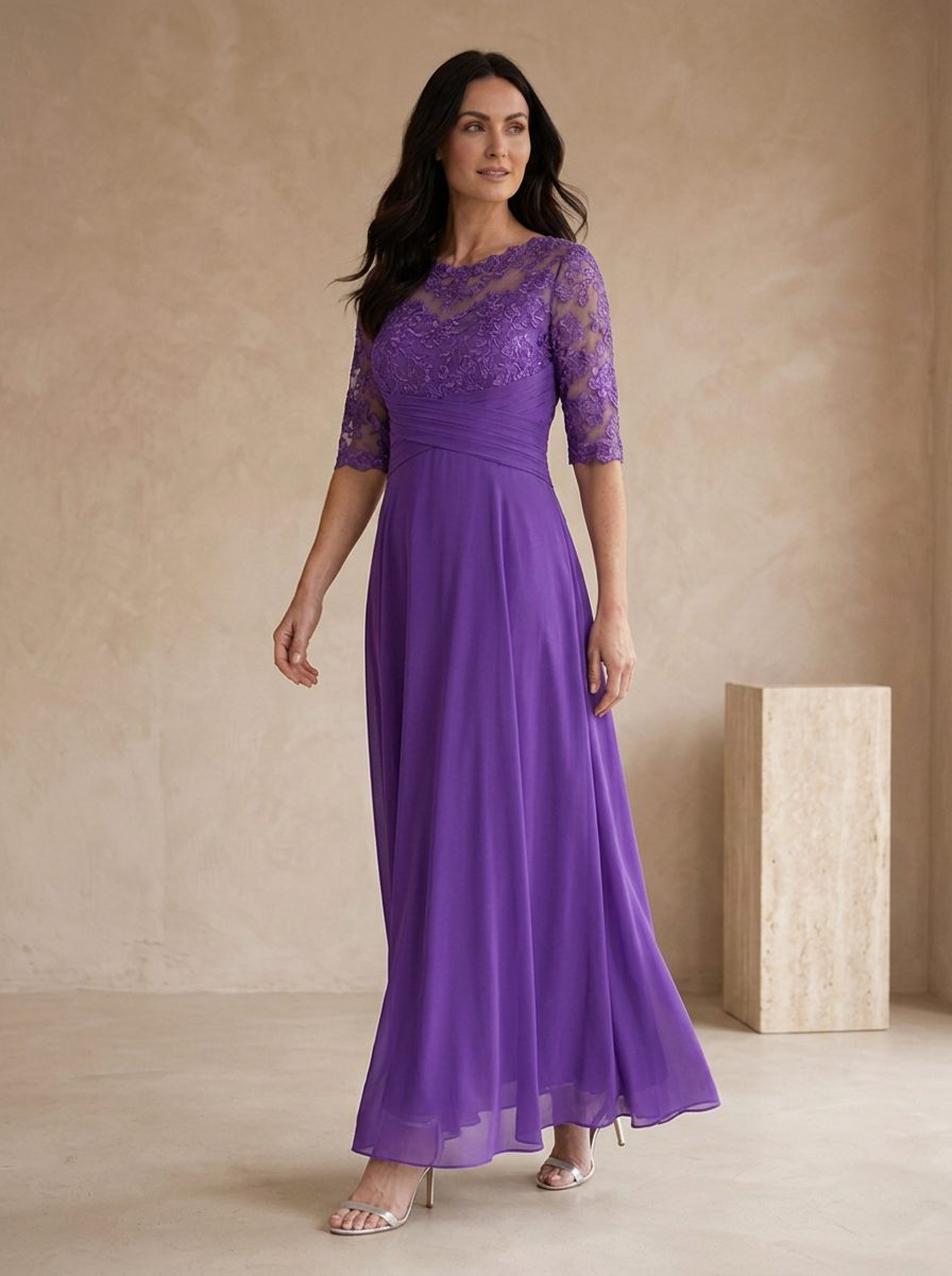 Elegant long A line dress for evening wear