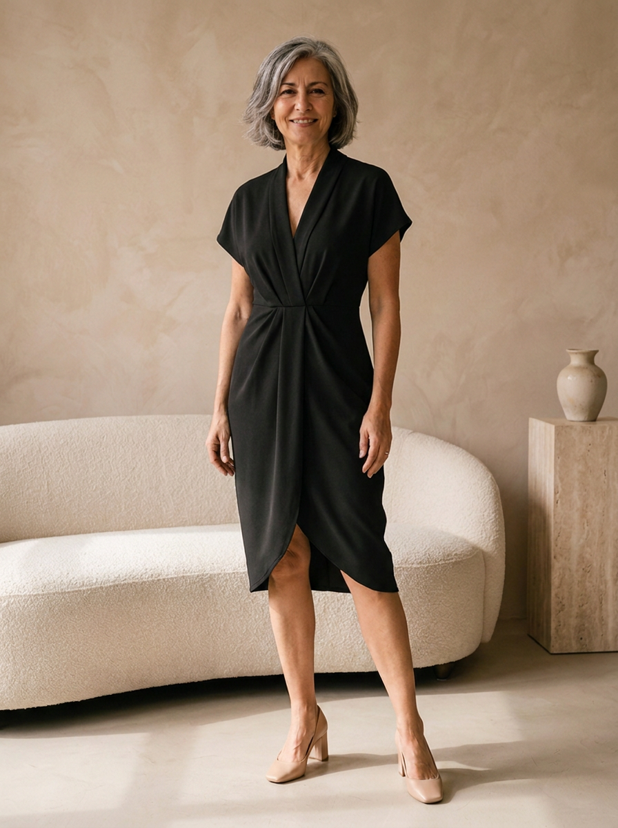 Women's lightweight wrap midi dress for everyday wear