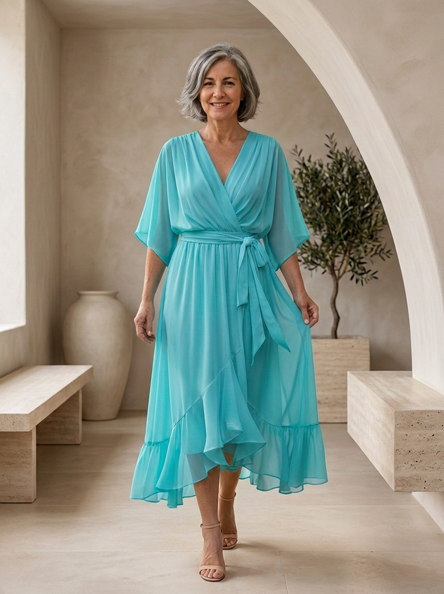 Chiffon midi dress suitable for weddings and celebrations