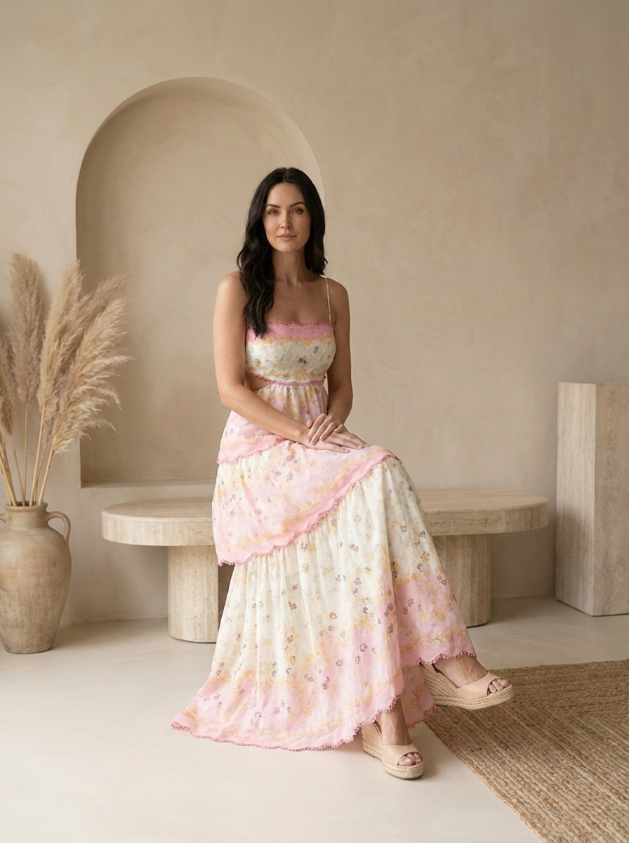 Elegant maxi dress with delicate lace accents