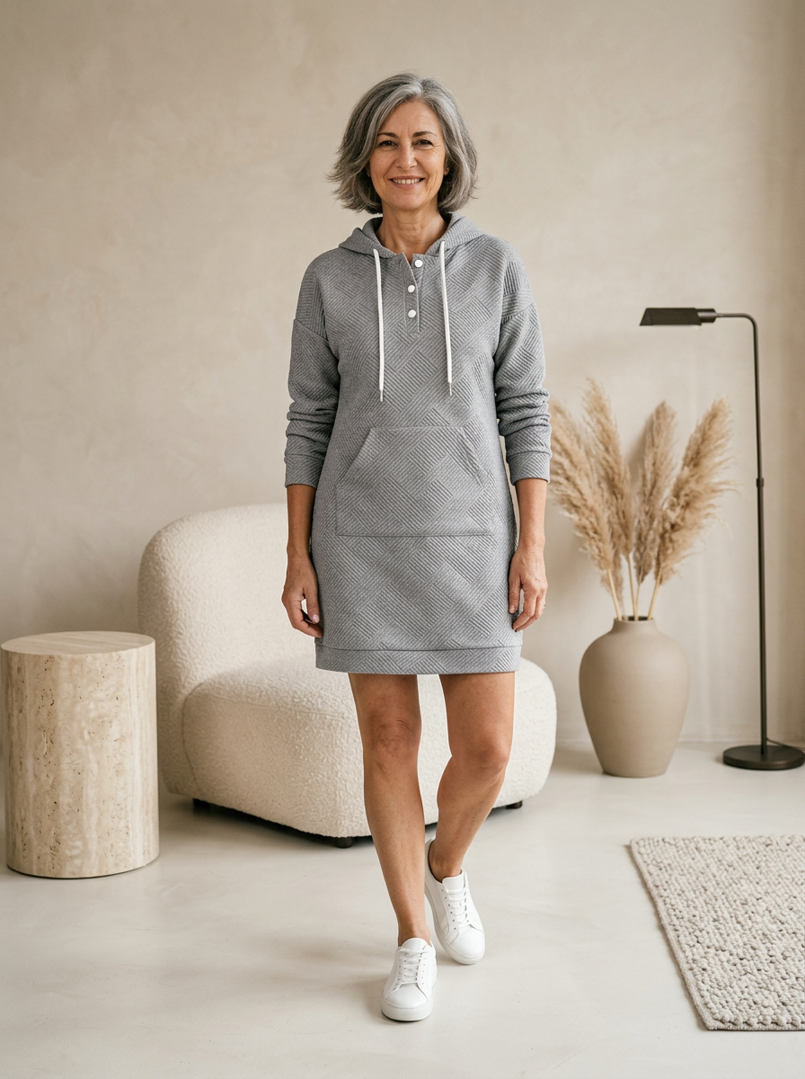 Women's cotton hoodie dress with long sleeves