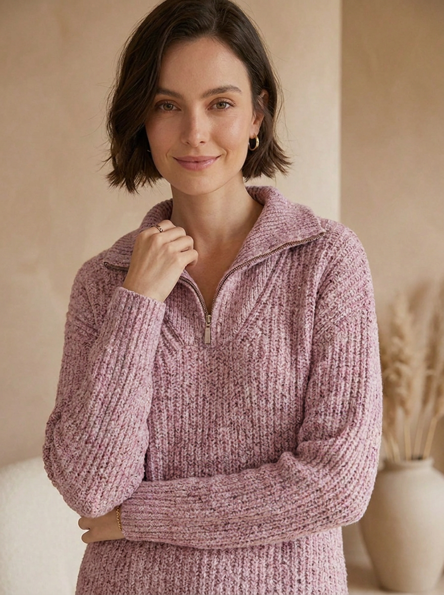 Women's half zip knit jumper with a stand collar