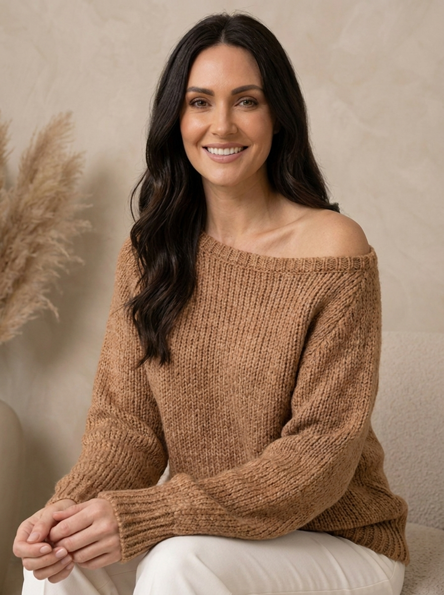 Wool blend off shoulder jumper with a relaxed fit
