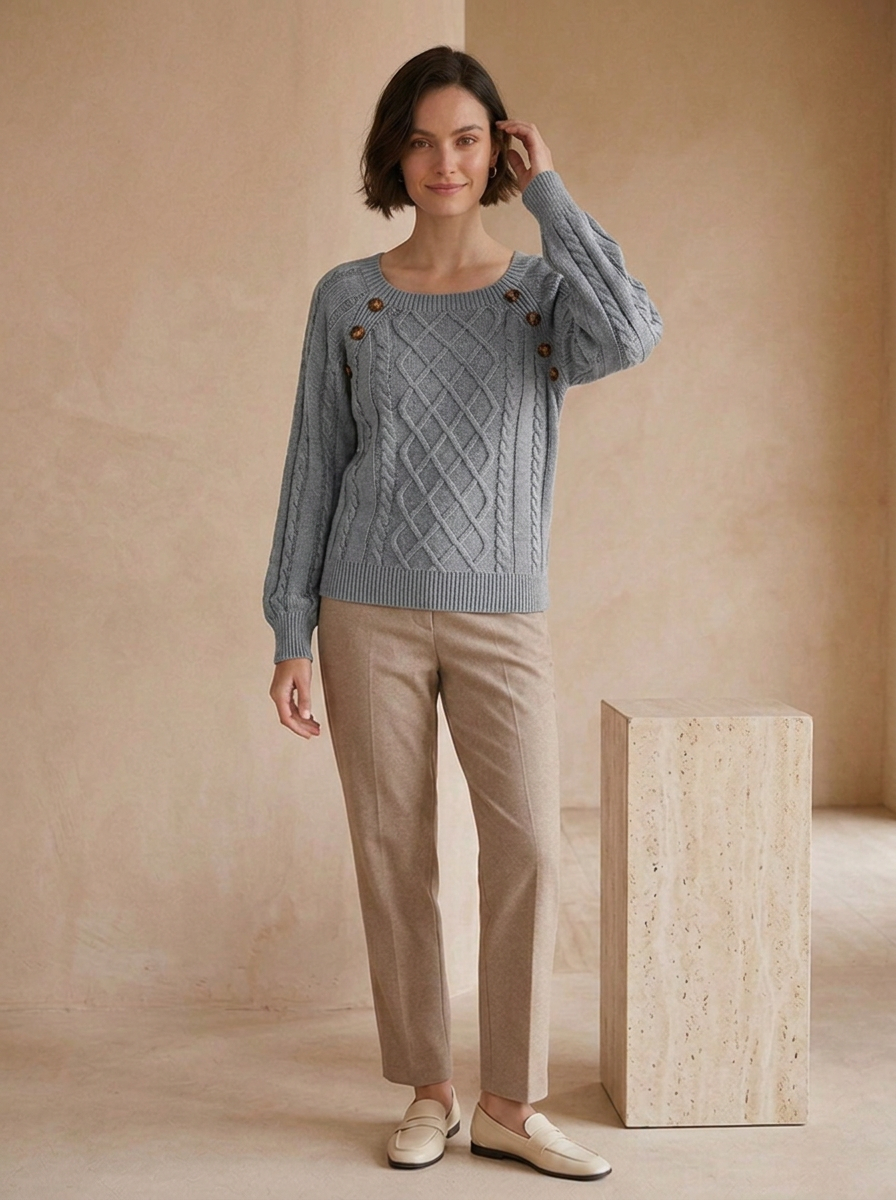 Women's long sleeve cable knit pullover