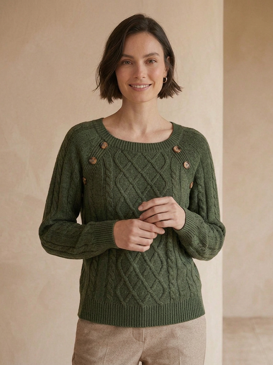 Women's regular fit knit sweater with cable texture