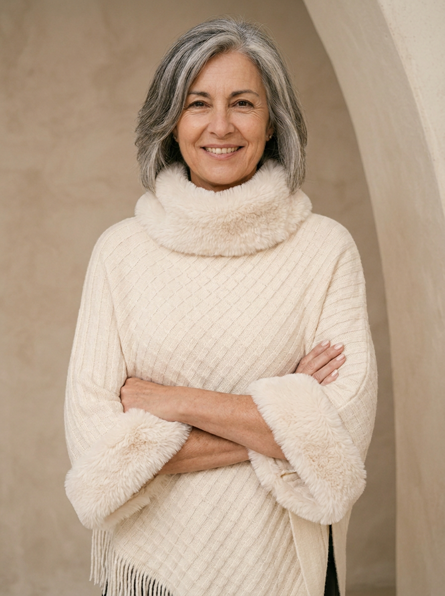 Women's knit poncho for everyday layering