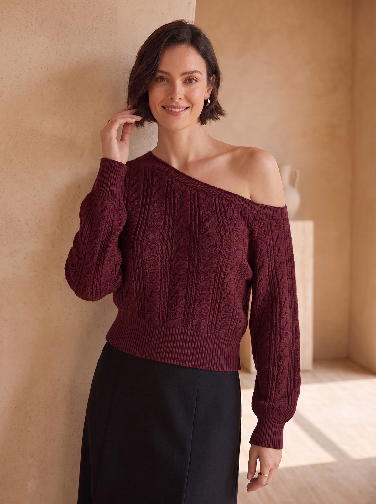 Off-shoulder blouse with long sleeves