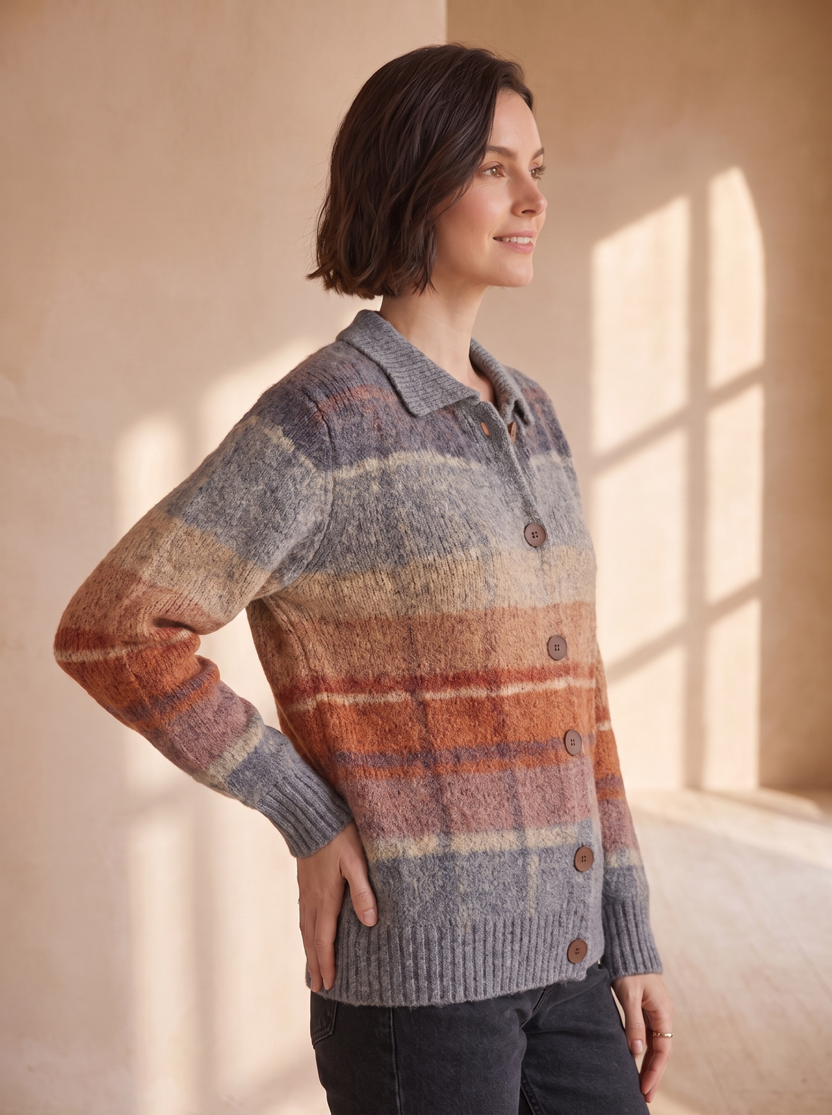 Wool collared cardigan women