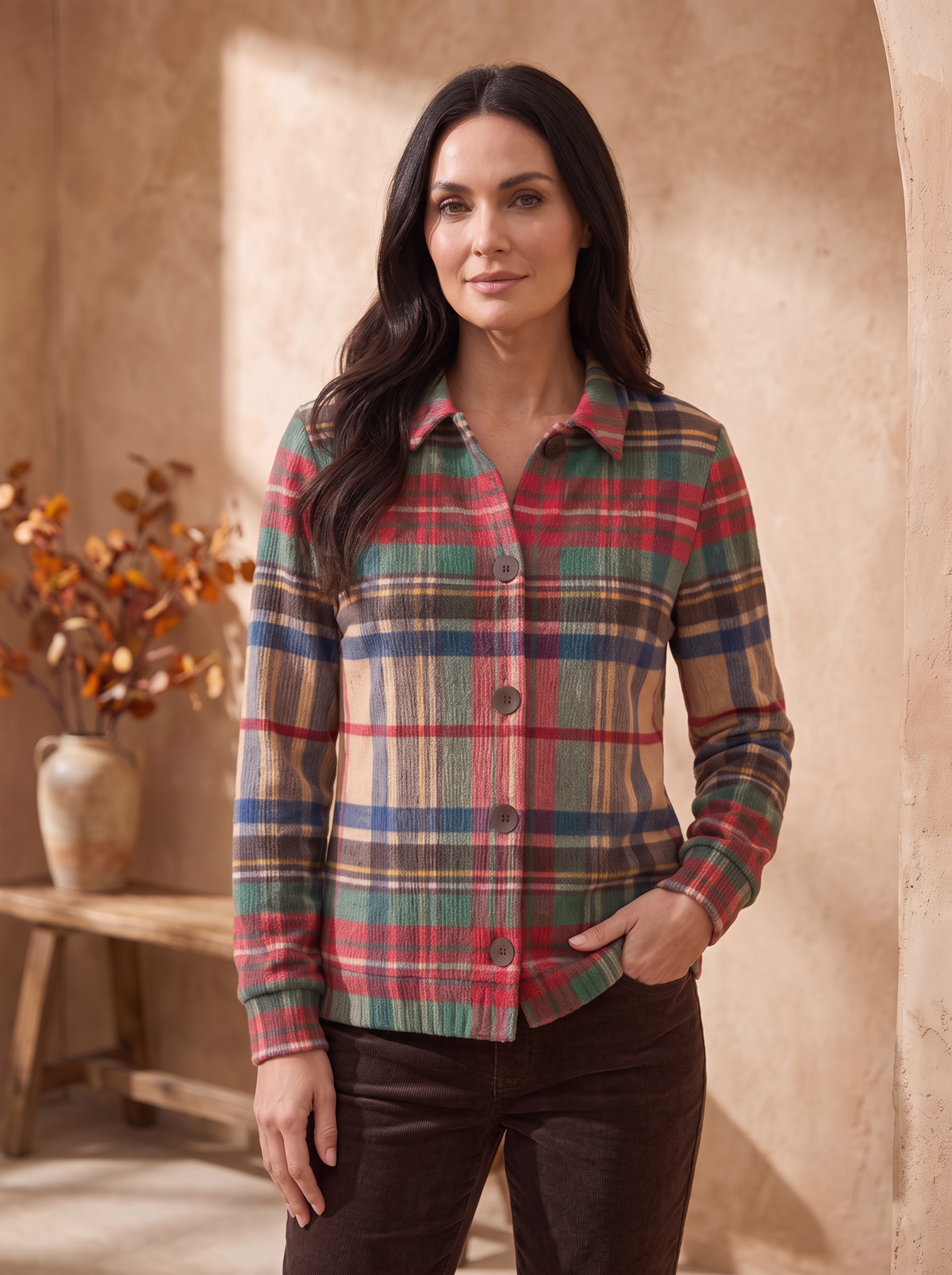 Wool shirt button front women