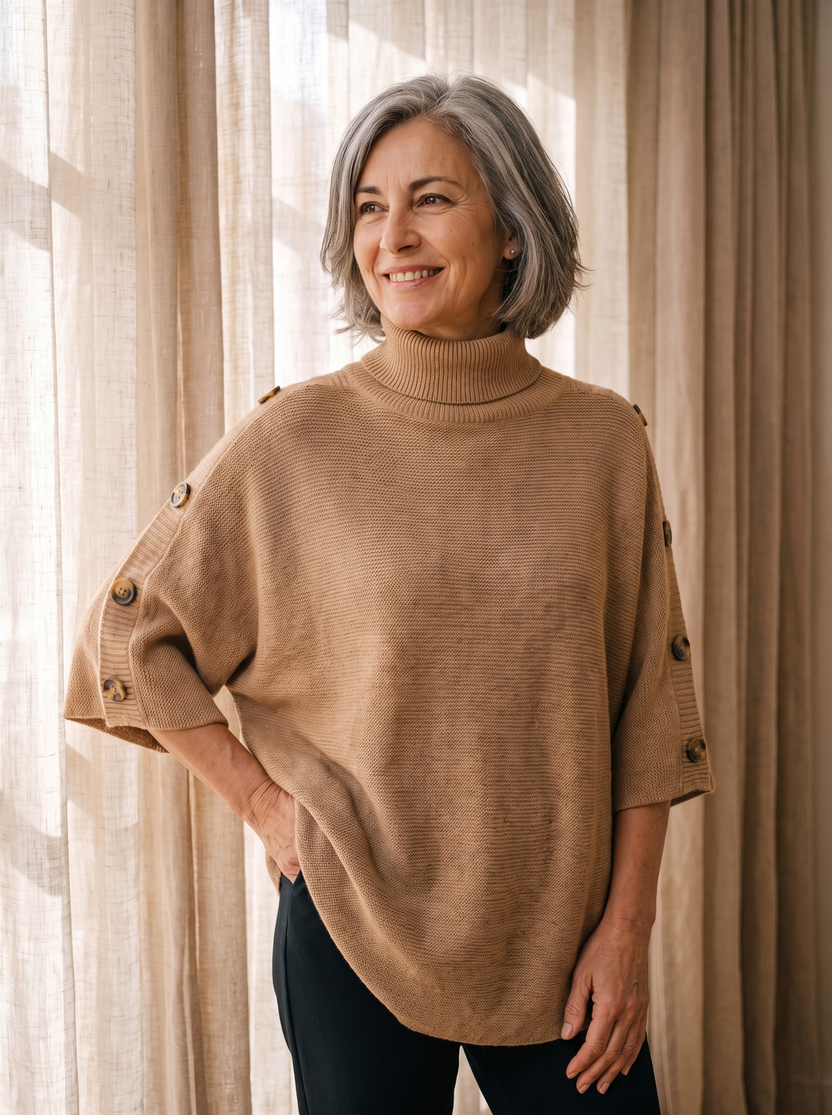 Relaxed women's poncho for layering